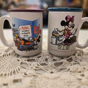 pair of DISNEY fun "office" mugs with lids
